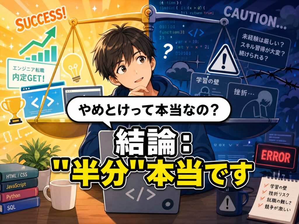 「未経験からITエンジニアはやめとけ」は本当?【結論:半分本当】