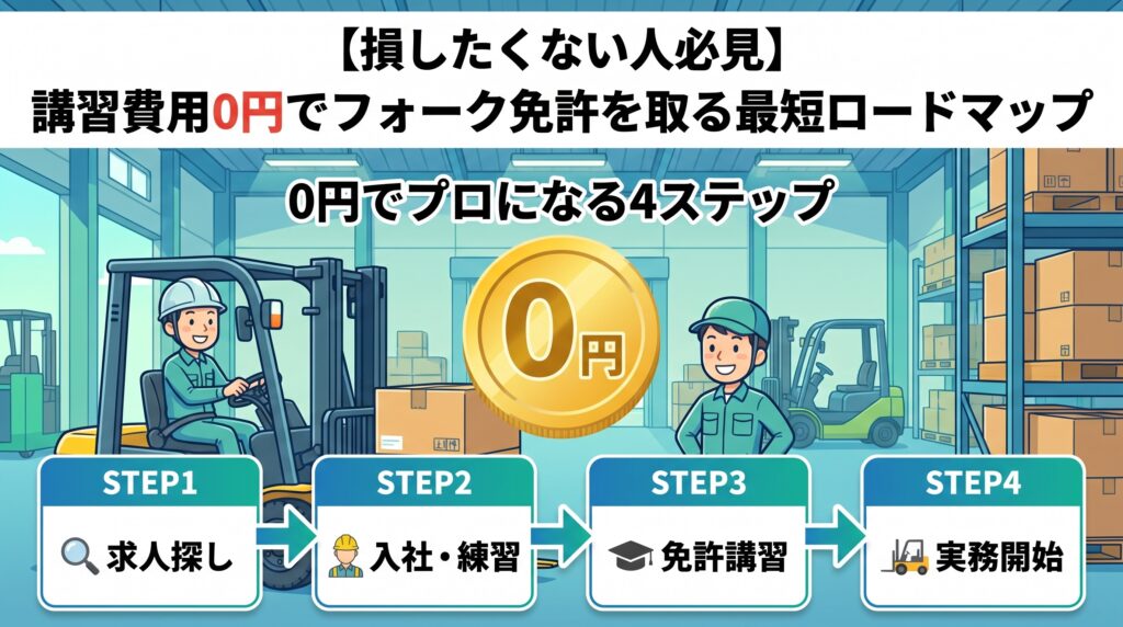 損したくない人必見】講習費用0円でフォーク免許を取る最短ロードマップ